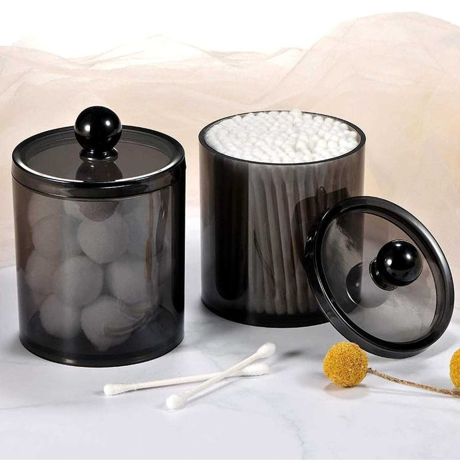 Dispensador de Acrílico com Suporte Qtip – Organizador de Banheiro Moderno e Elegante