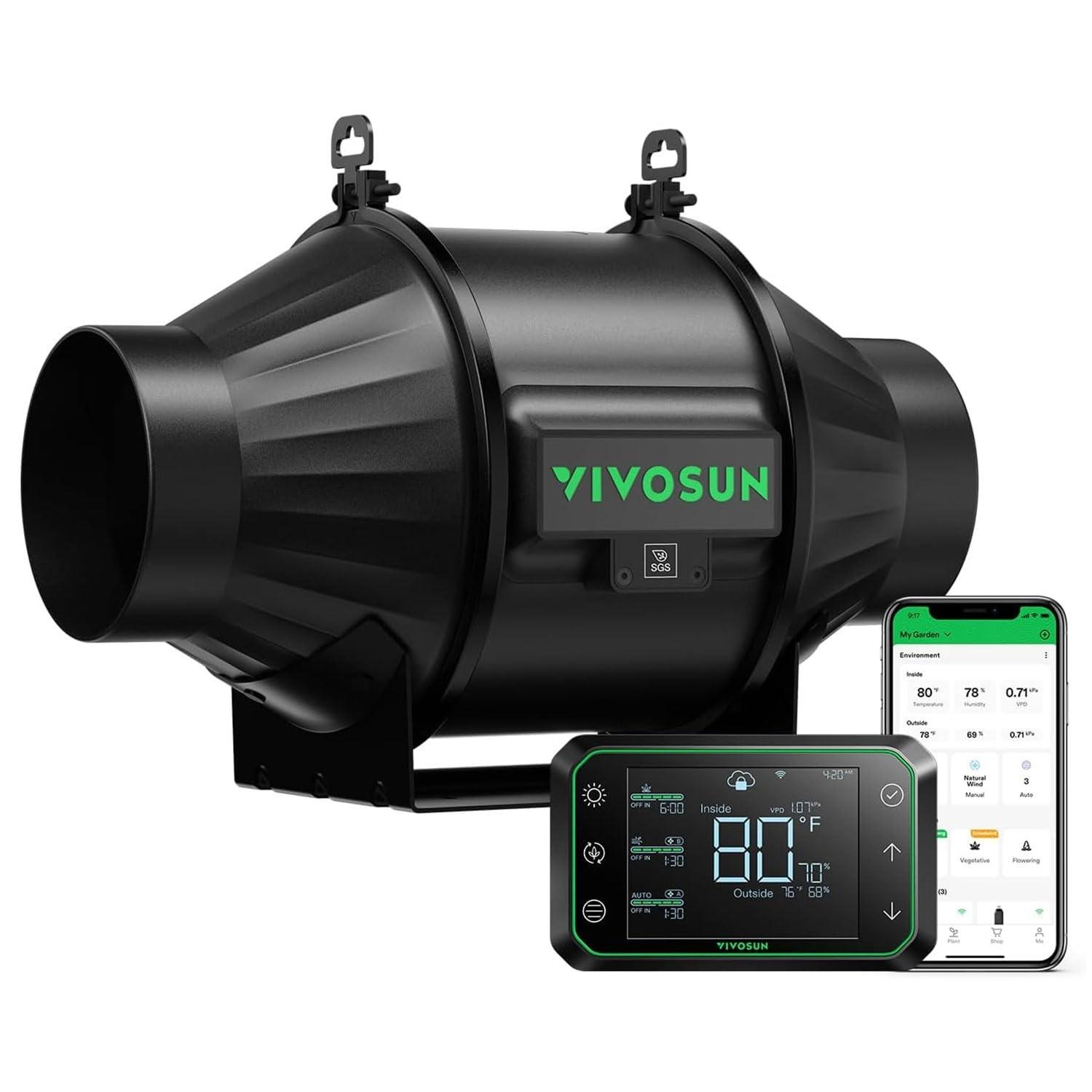 Ventilador de Duto em Linha T4 10cm + Controlador WiFi GrowHub E42A - Controle Inteligente de Ambiente para Cultivo Indoor