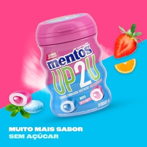 Gomas de Mascar, Mentos, UP2U, Sem Açúcar, Sabor de Menta e Tutti-Frutti - 56g | 28 Unidades