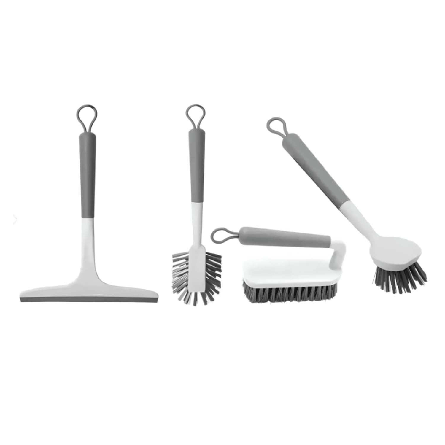 Kit de Limpeza para Lavanderia com 4 Escovas e Suporte para Pendurar - Branco e Cinza
