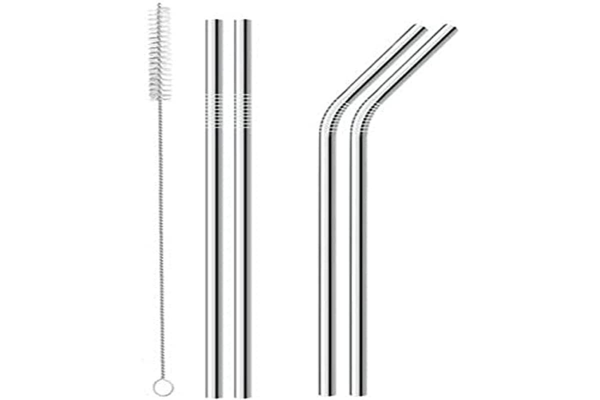 Conjunto de 4 Canudos Reutilizáveis de Aço Inoxidável com Escova - Mimo Style