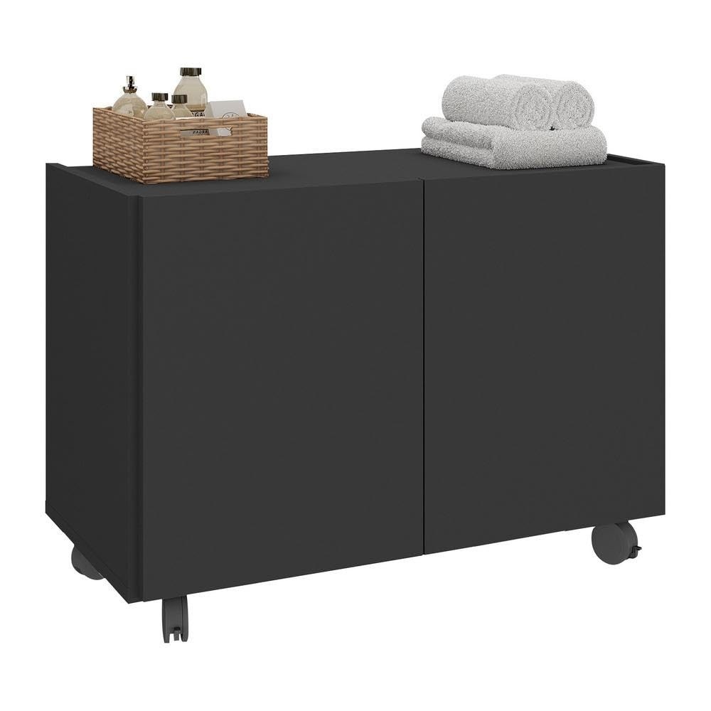 Gabinete Armário de Banheiro 62,5cm com Rodízios 2 Portas Multimóveis Mp5043 Preto - Organize com Estilo