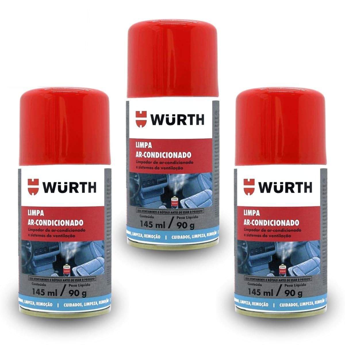 Kit 3 Higienizador Ar Condicionado Automotivo Wurth Spray 145ml - Carro Novo e Livre de Odores