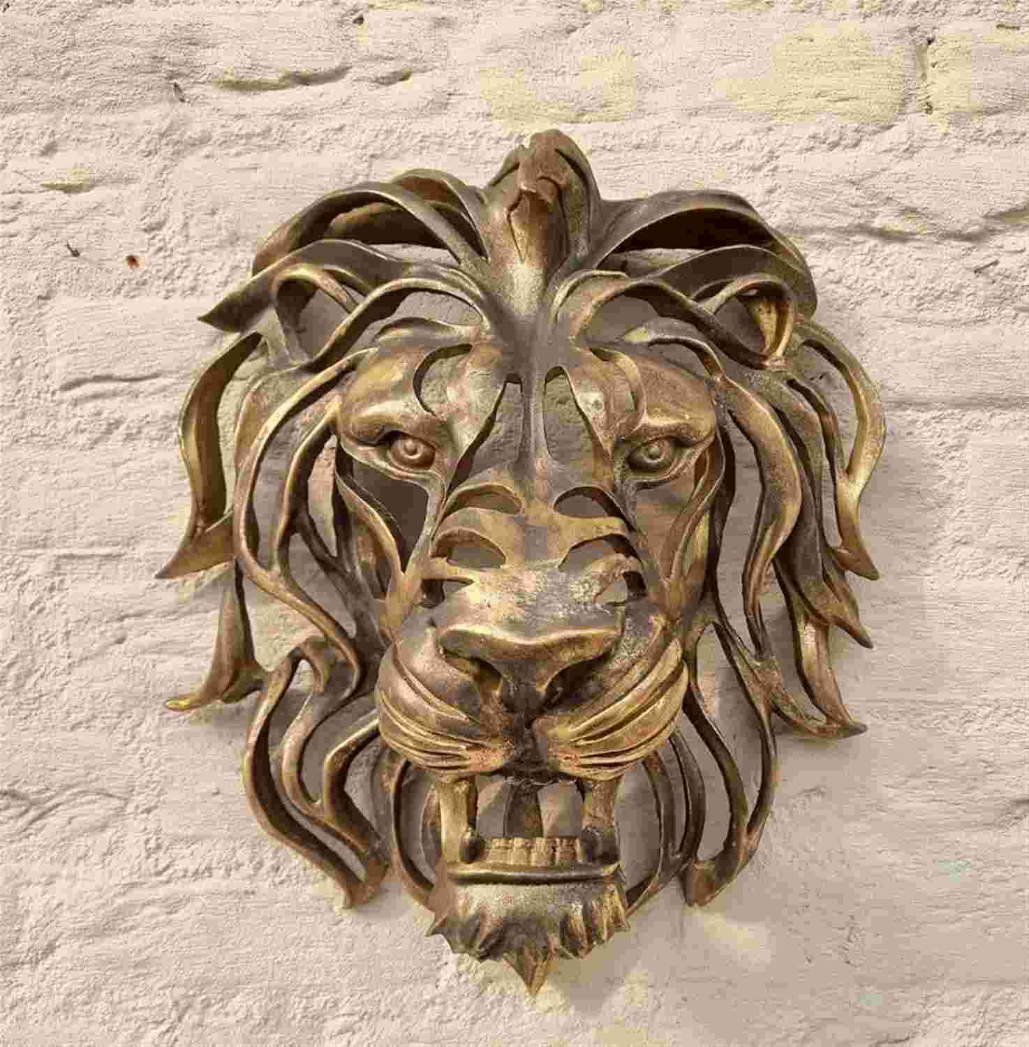 Escultura de Parede 3D de Cabeça de Leão em Resina - Decoração Majestosa para Casa