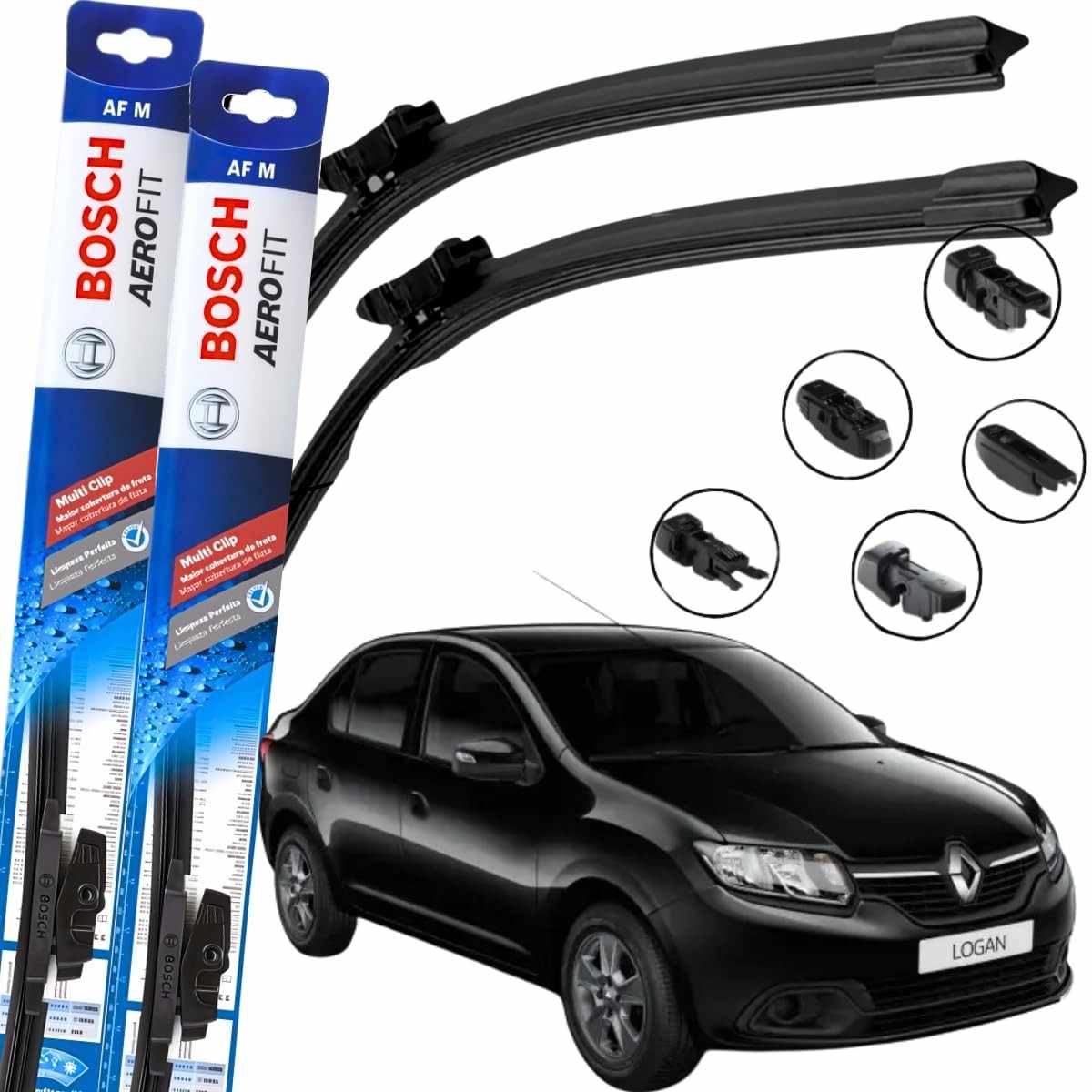 Par de Palhetas Limpador Para-brisa Bosch Aerofit Multiclip Logan e Sandero (2015-2024)
