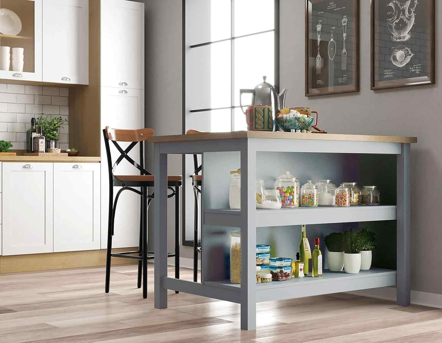 Bancada Gourmet Ilha de Cozinha Ditália 2 Prateleiras Cinza - Design Moderno e Resistente