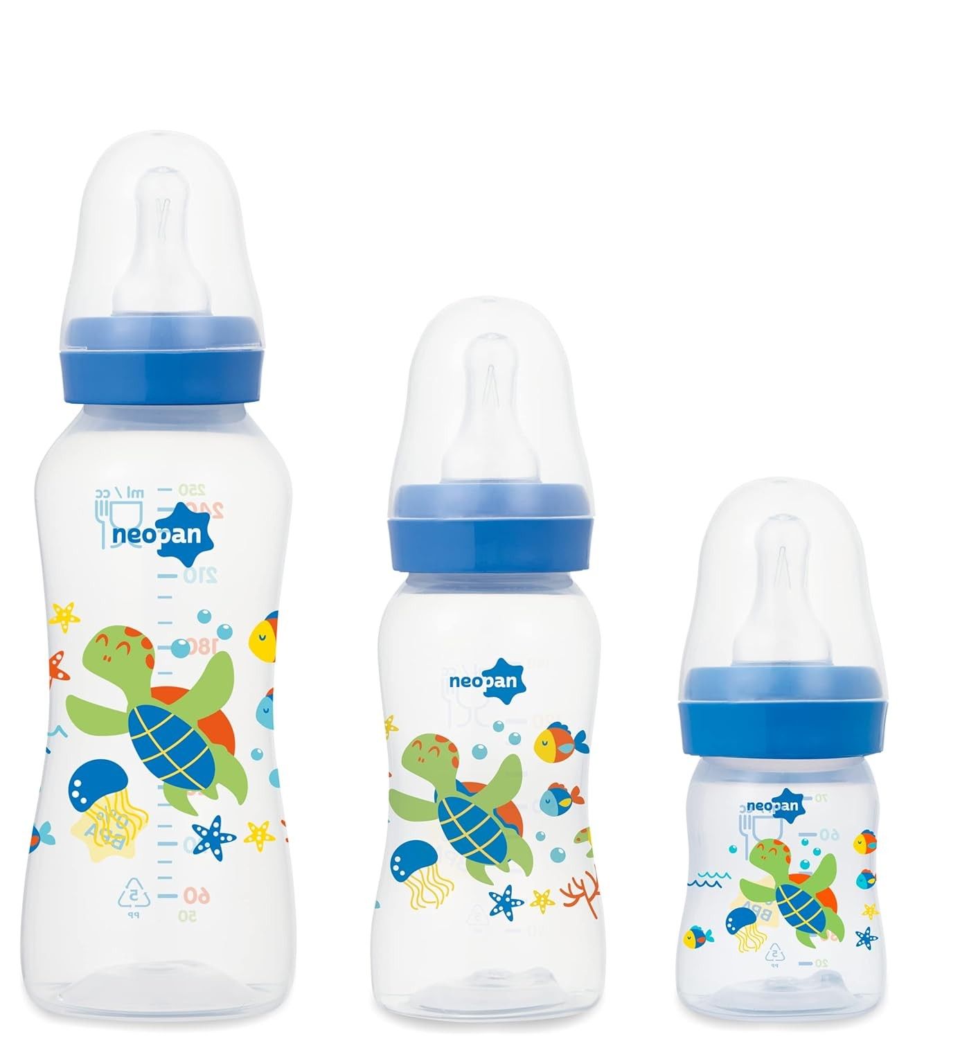 Conjunto de Mamadeiras Decoradas Neopan 70/140/250ml - Segurança e Estilo para Bebês