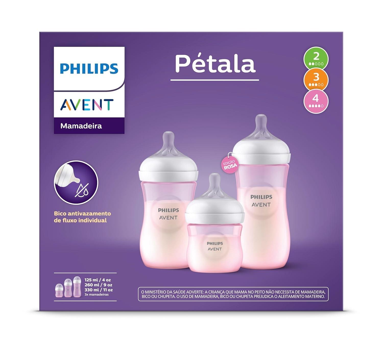 Kit Mamadeiras Philips Avent Pétala com Bicos de Diferentes Fluxos - Rosa