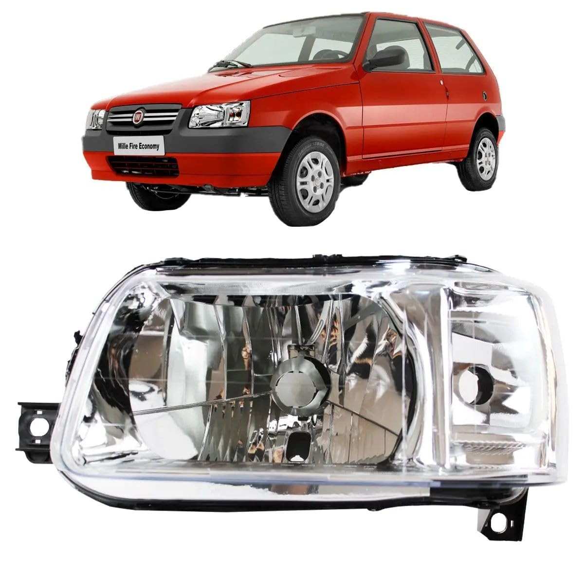 Par de Faróis Cromados para Fiat Uno e Fiorino (2004-2010) - Iluminação e Estilo Renovados