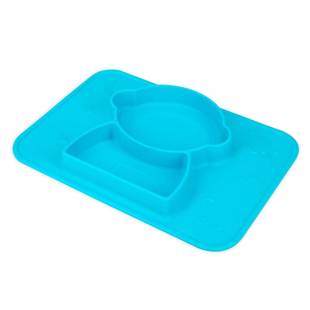 Pratinho de Silicone com Divisórias Azul - Nuby | Seguro, Flexível e Fácil de Limpar
