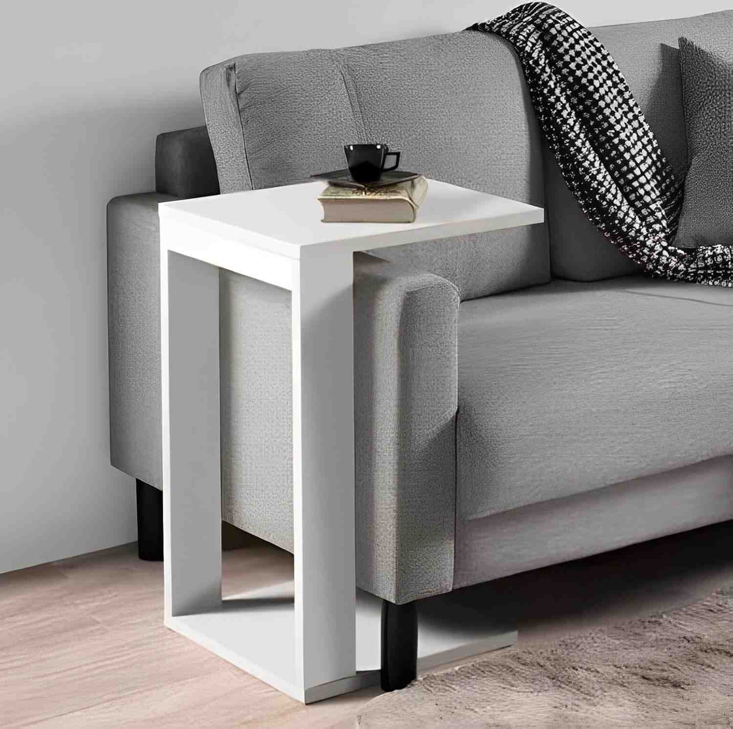 Mesa Lateral de Canto para Sofá com Design Moderno - Apoio para Notebook, Copos e Pratos