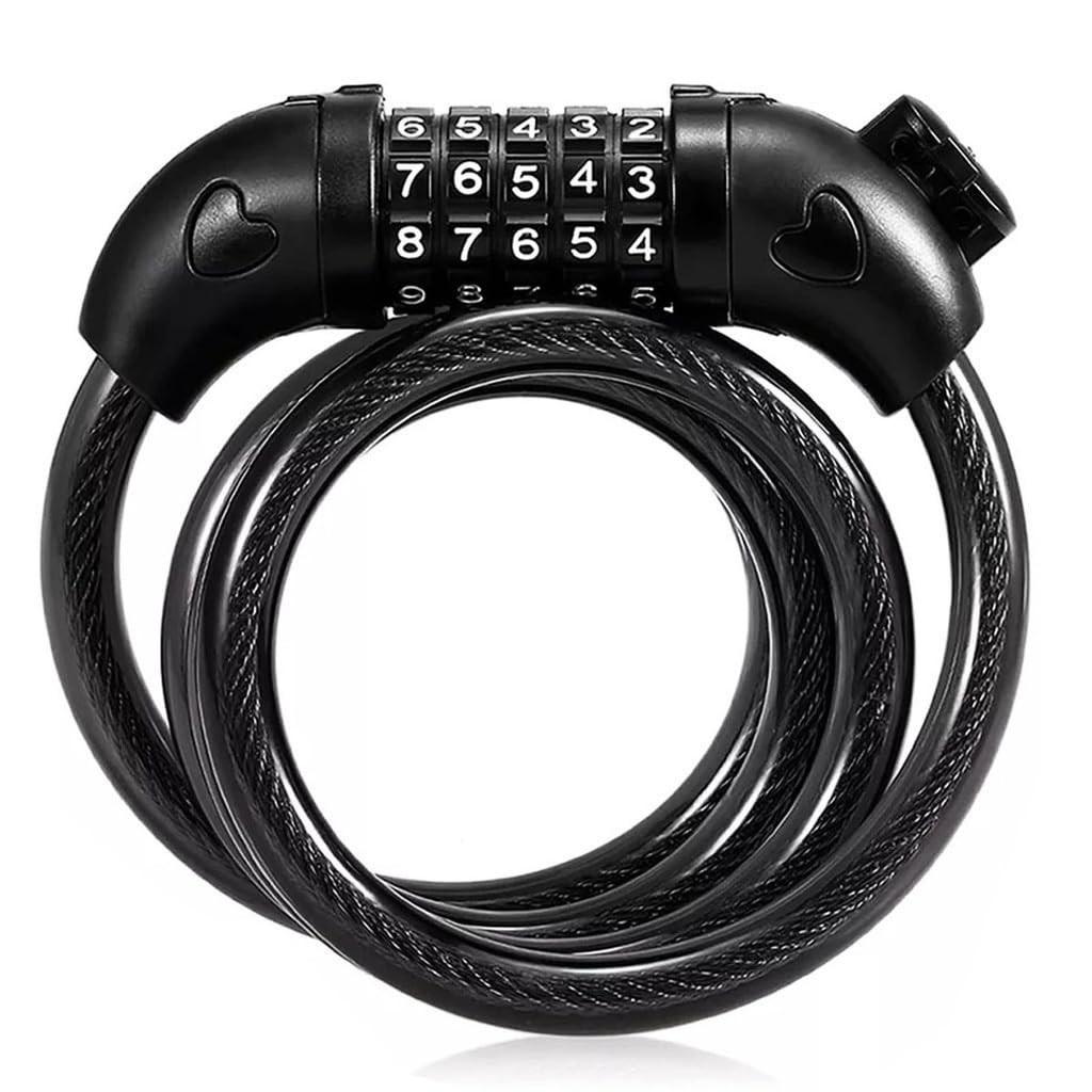 Cadeado Reforçado para Moto e Bicicleta com Senha - Cabo de Aço 1000mm x 10mm (Preto)