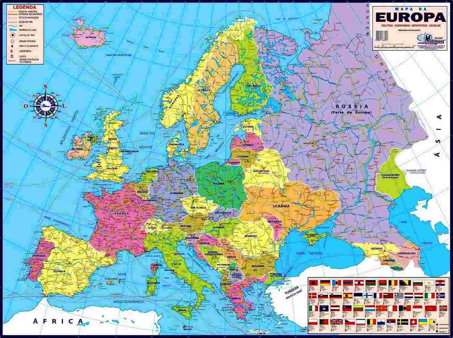 Mapa Poster Europa 117x89cm: Detalhado, Plástico, Ideal para Estudo e Decoração