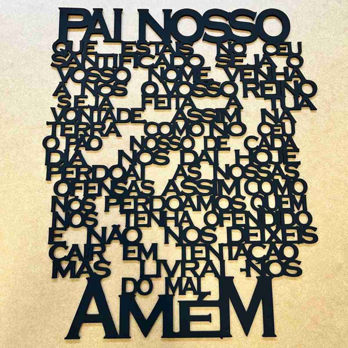 Painel Decorativo Pai Nosso em Relevo - MDF 3mm 42x35cm - Decoração Religiosa Elegante para Sala e Quarto