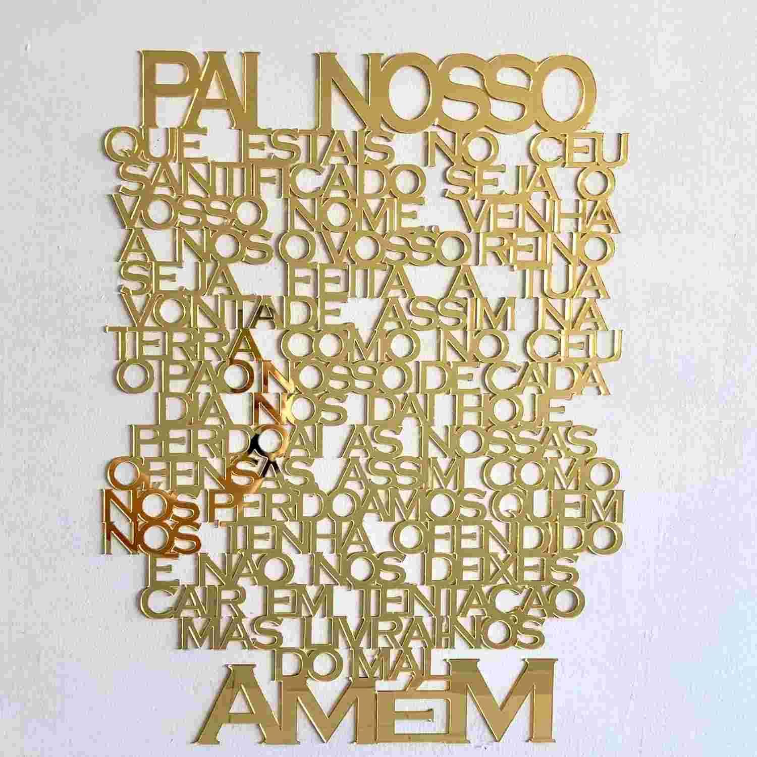 Letreiro Decorativo Oração Pai Nosso em Acrílico Dourado Espelhado - 38x50cm para Decoração de Parede