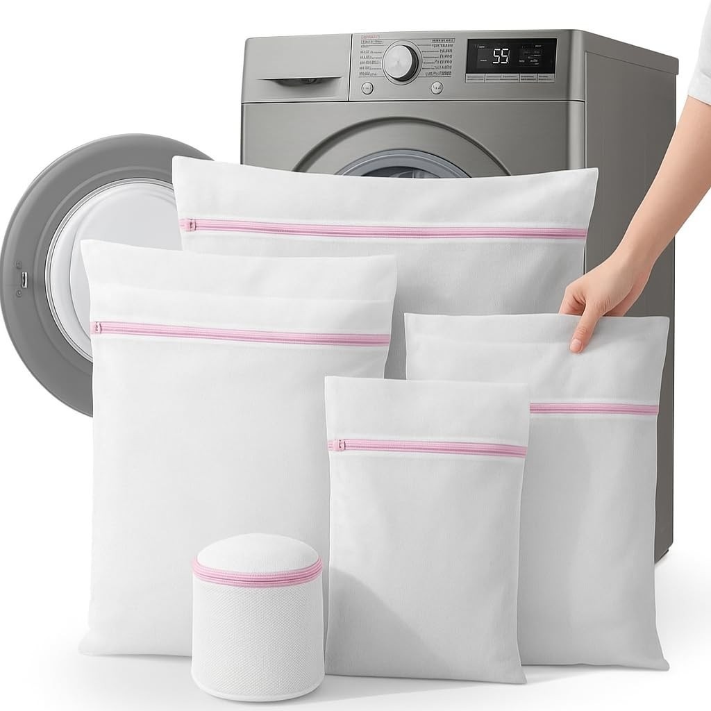 Kit 5 Sacos para Lavar Roupas Delicadas com Zíper Reforçado - Proteção Total para Roupas Íntimas e Tecidos Finos