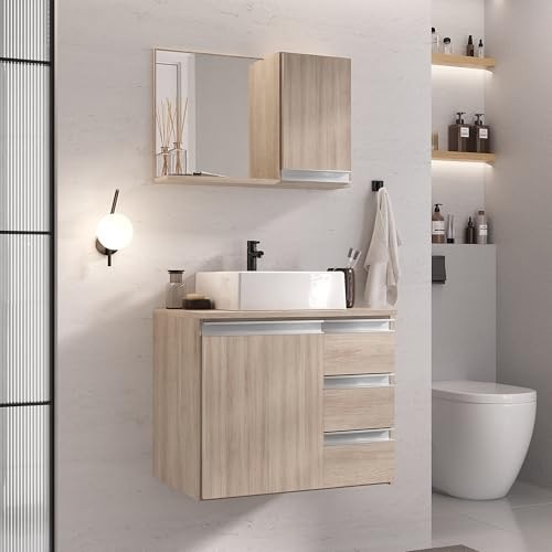 Conjunto Prisma 60cm com Vidro - Design Moderno em Madeira e Acabamento em Alumínio
