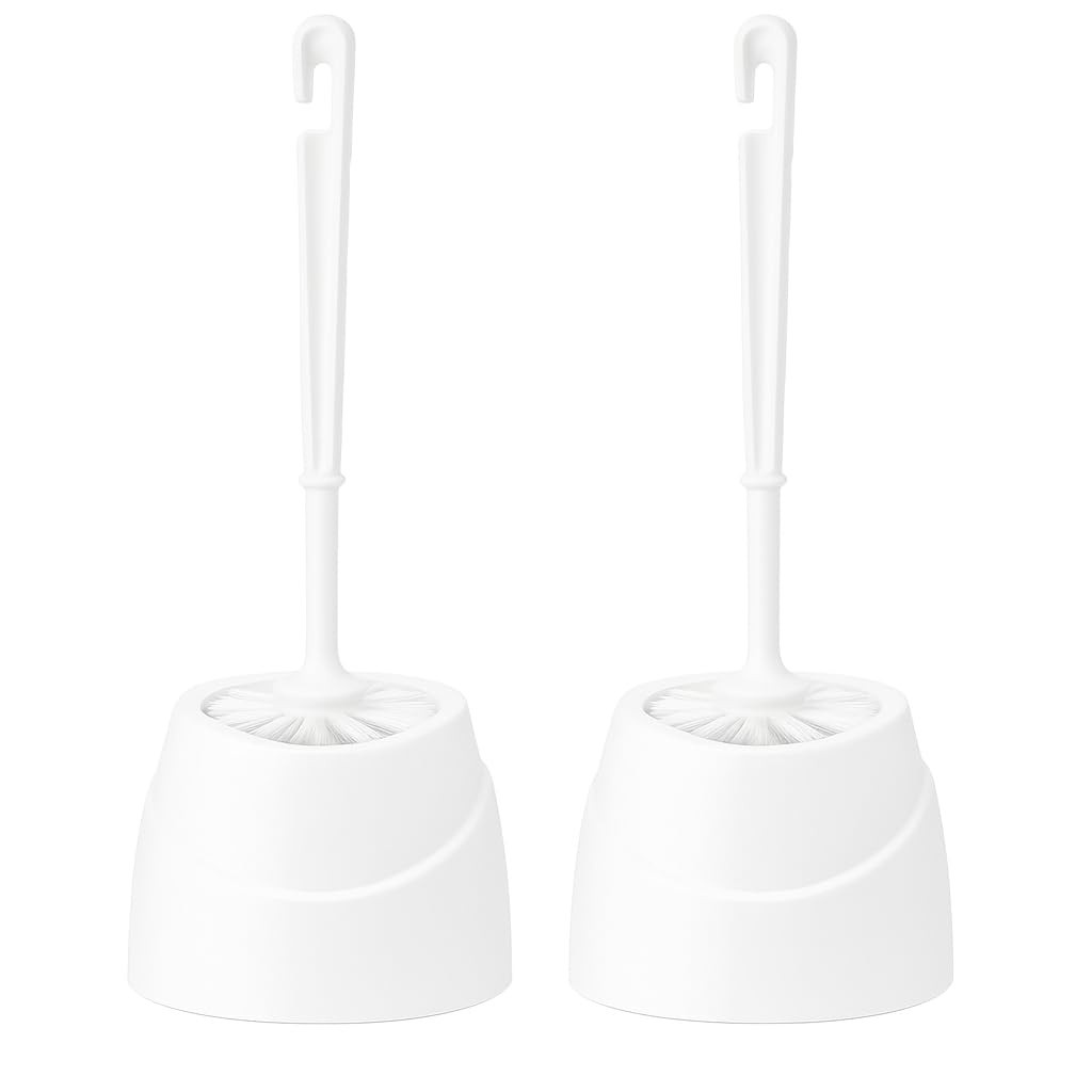 Kit 2 Escovas Sanitárias com Suporte Branco - Design Moderno e Cabo Longo Antirrespingo