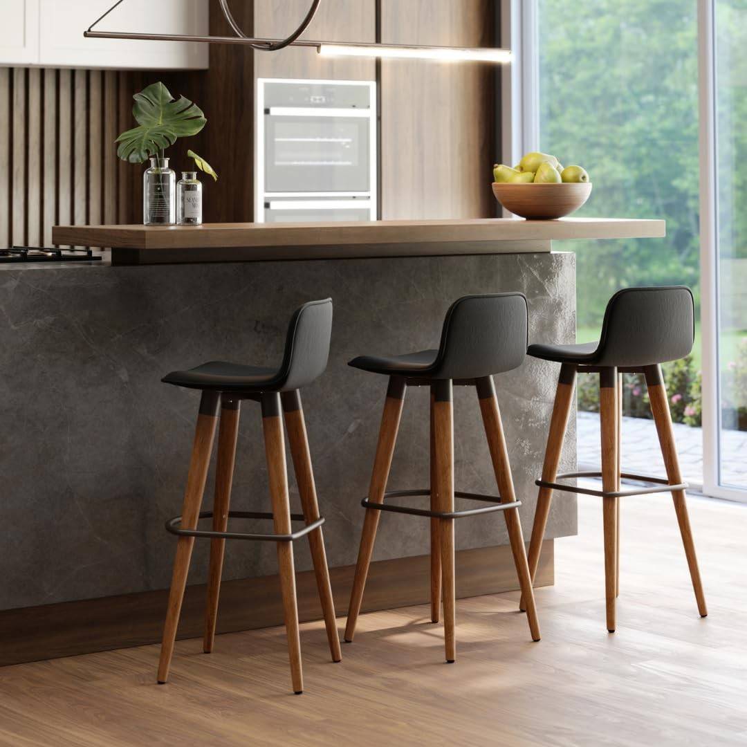 Kit 3 Banquetas Altas para Balcão de Cozinha - Design Moderno em Preto e Carvalho