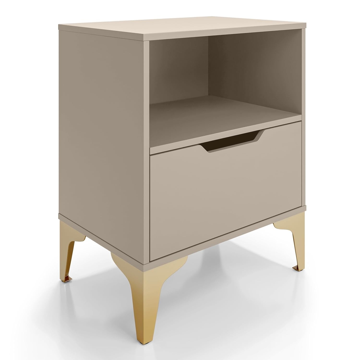 Mesa de Cabeceira com Gaveta e Nicho - Design Industrial Off White e Pé Dourado