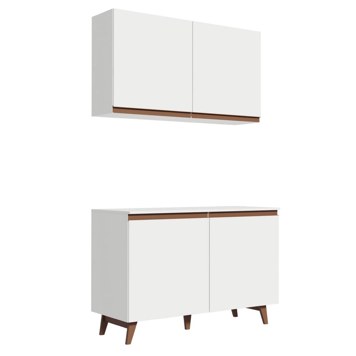 Kit Madesa Reims 120 cm com Armário Aéreo e Balcão Gabinete de Pia - Design Moderno em Branco
