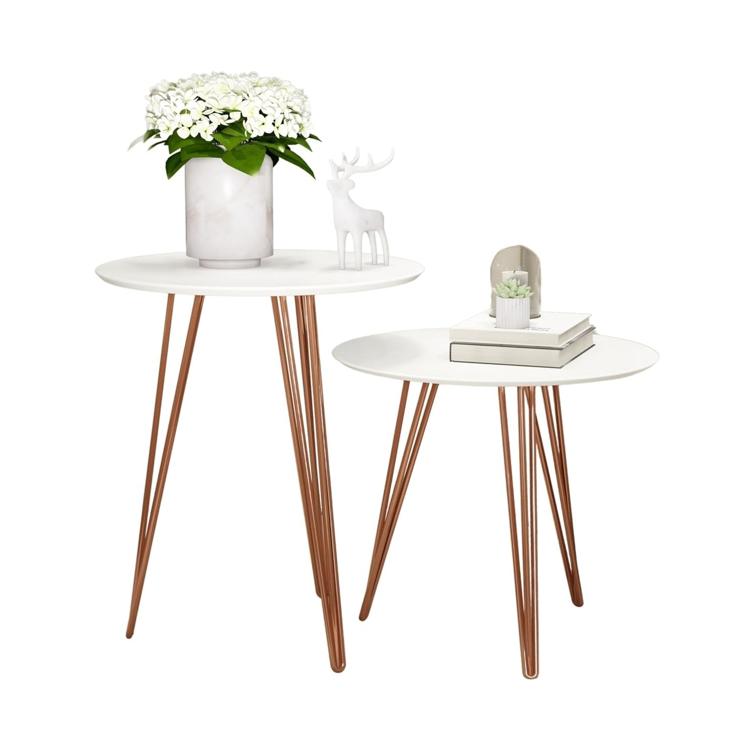 Conjunto com 2 Mesinhas Laterais Redondas com Pés de Ferro - Design Moderno para Sala e Cômodos
