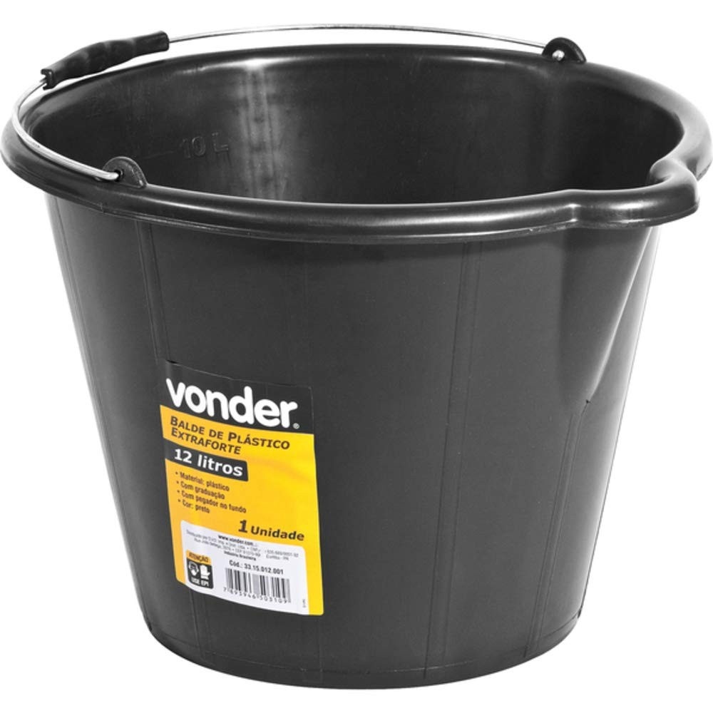 Balde Extraforte 12L Preto - Resistência Profissional com Design Moderno