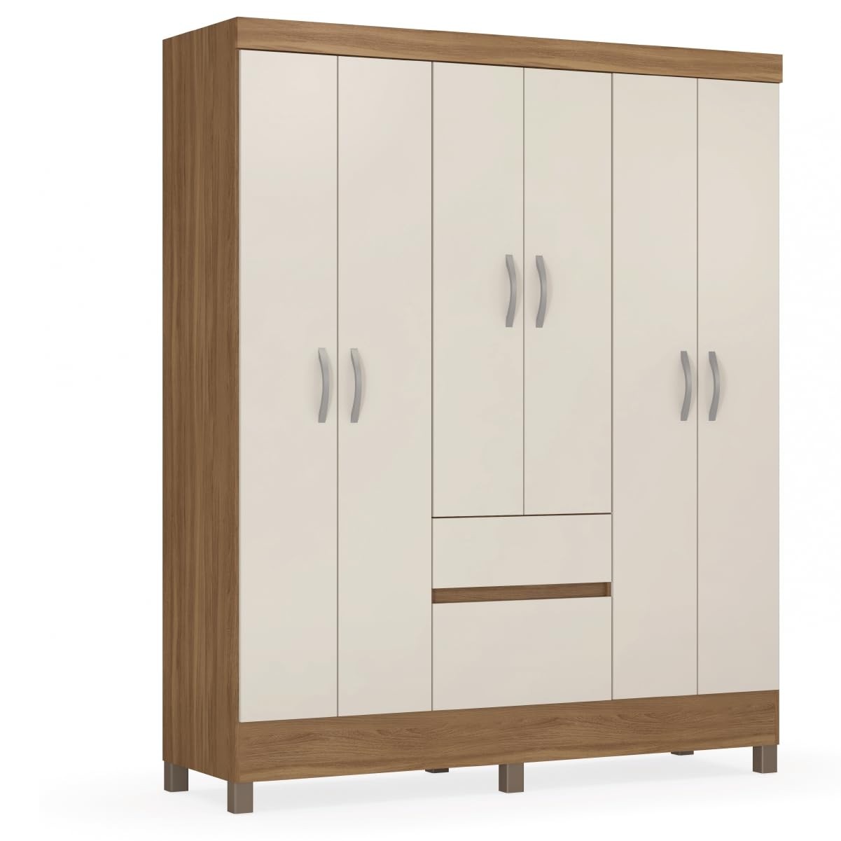 Guarda-Roupas Casal 6 Portas com 2 Gavetas Flash Demobile - Design Amêndoa e Off White
