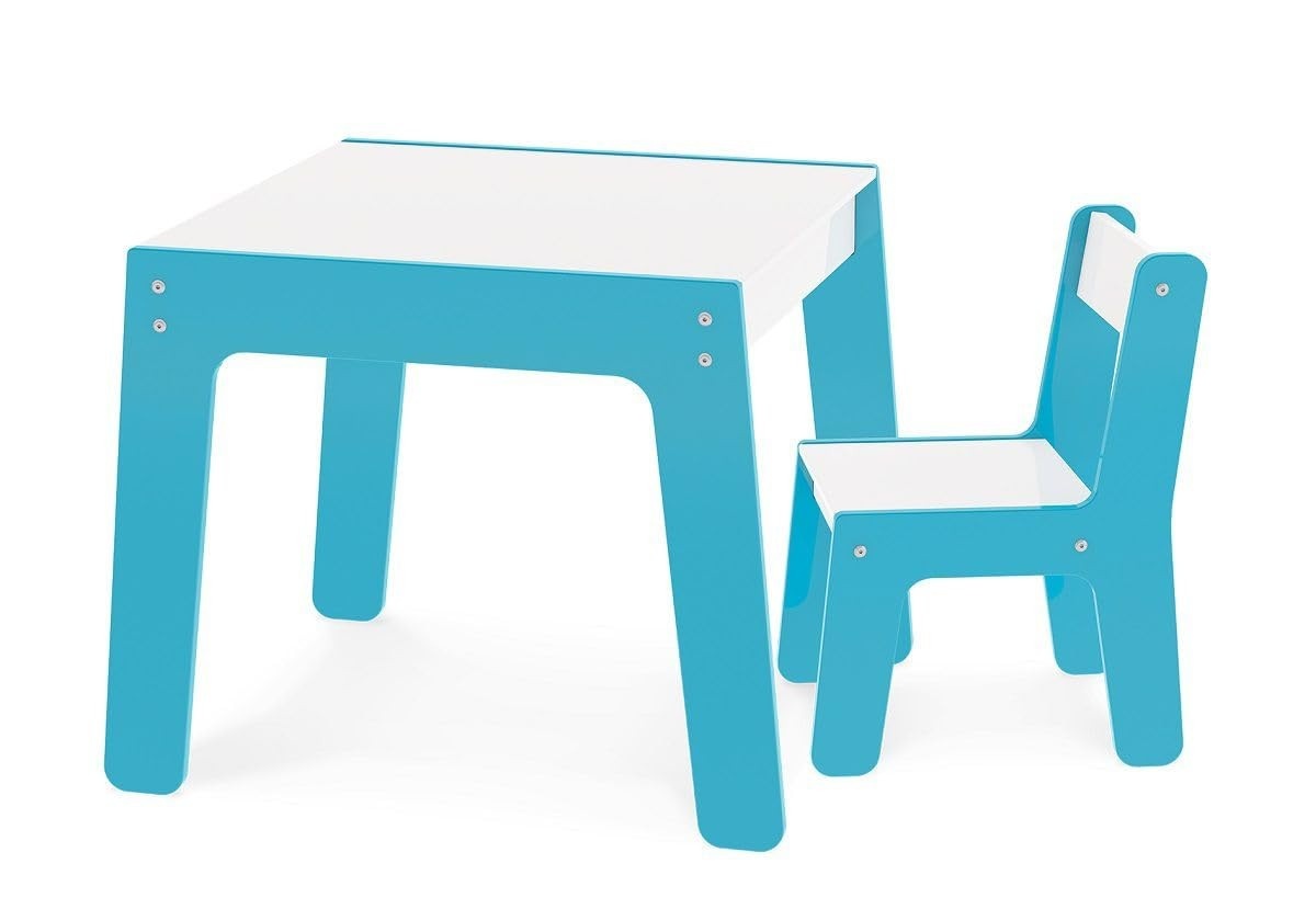 Conjunto Mesa e Cadeira Infantil Azul Junges - Design Seguro e Ecológico