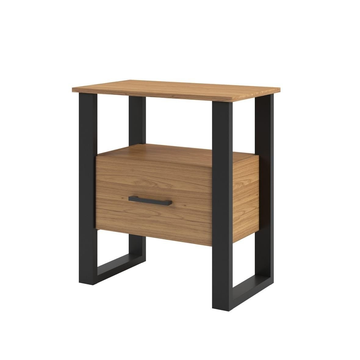 Mesa de Cabeceira Moderna com 1 Gaveta Dalla Costa - Design Freijó/Preto Fosco