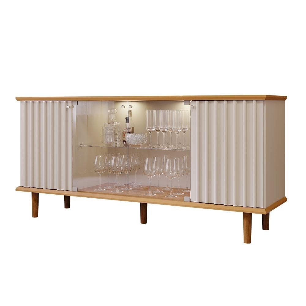 Buffet Aparador 4 Portas com Vidro Temperado Janice - Design Moderno em MDF 100%