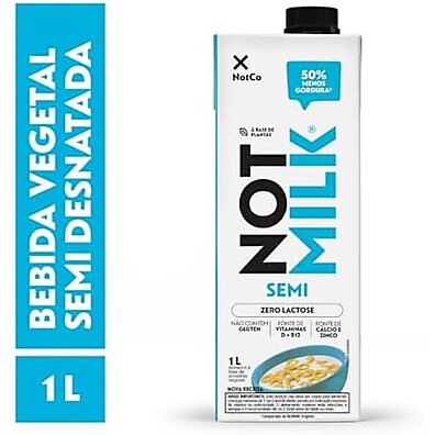 NotMilk Semi Desnatada 1L: Sabor Leite Vegetal Sem Lactose