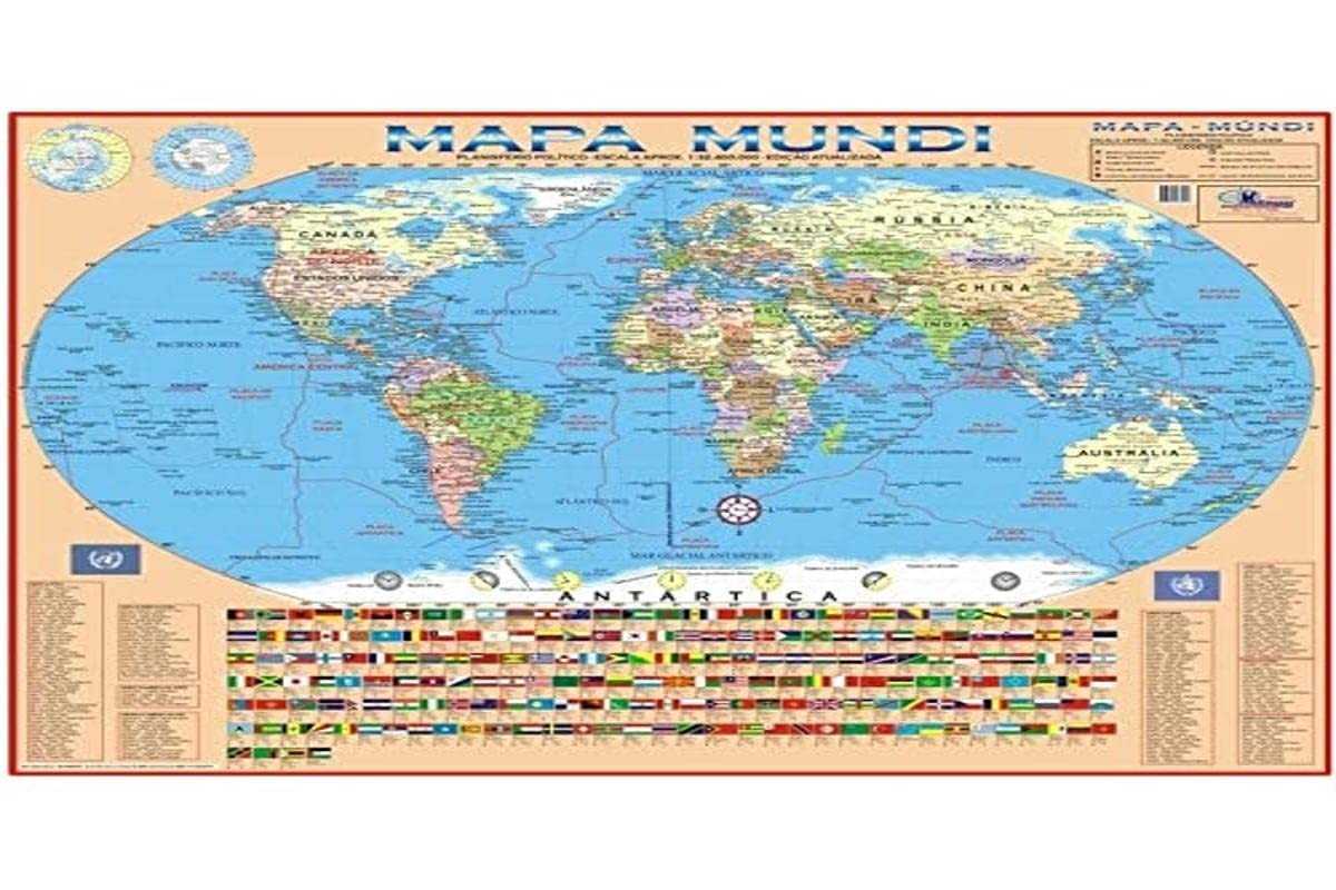Mapa Mundi Político Escolar 120x90cm - Conheça o Mundo com Detalhes!
