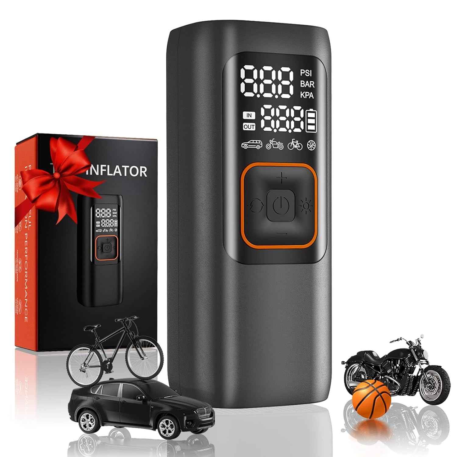 Compressor de Ar Portátil Digital 200 PSI: Inflador de Pneu Sem Fio com Luz LED e Desligamento Automático