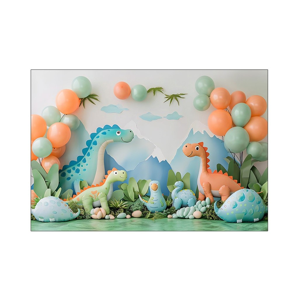 Dinossauros Cute com Balões: Fundo Fotográfico Incrível!
