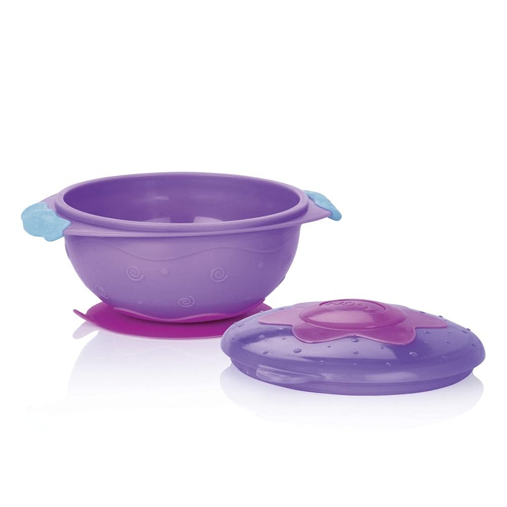 Nuby Tigela Divertida com Tampa e Ventosa Rosa - 300ml para Refeições Práticas do Bebê