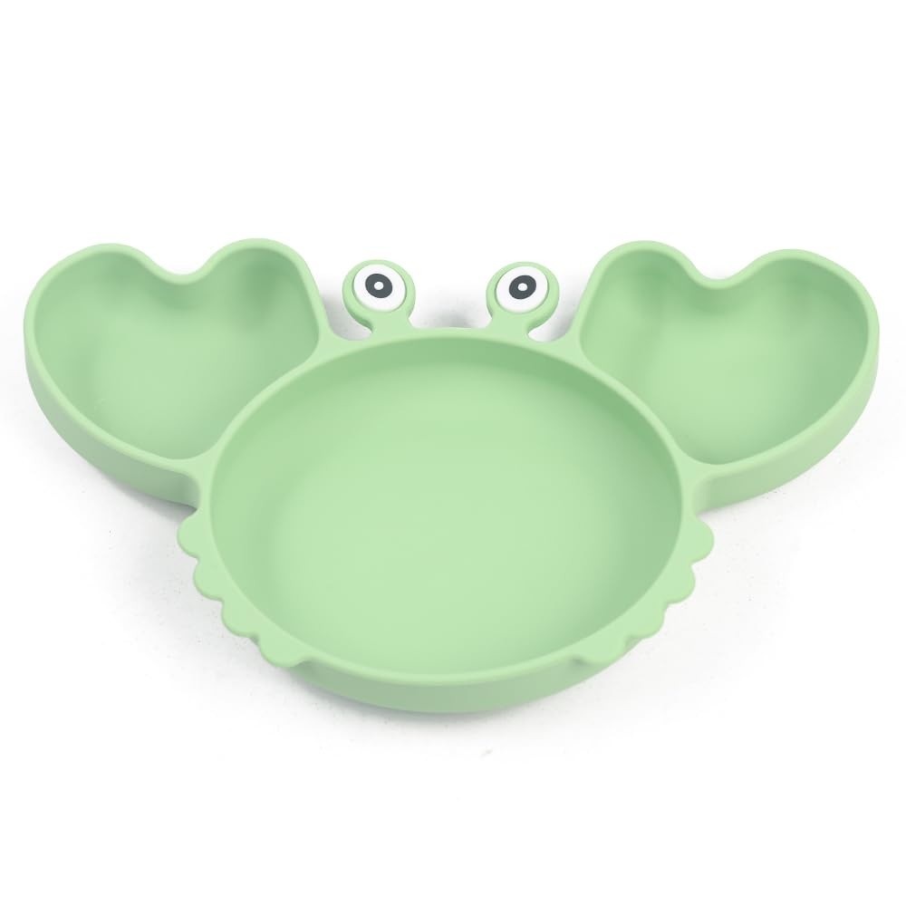 Pratinho Caranguejo com Divisória e Ventosa Silicone - Seguro e Divertido para Bebês