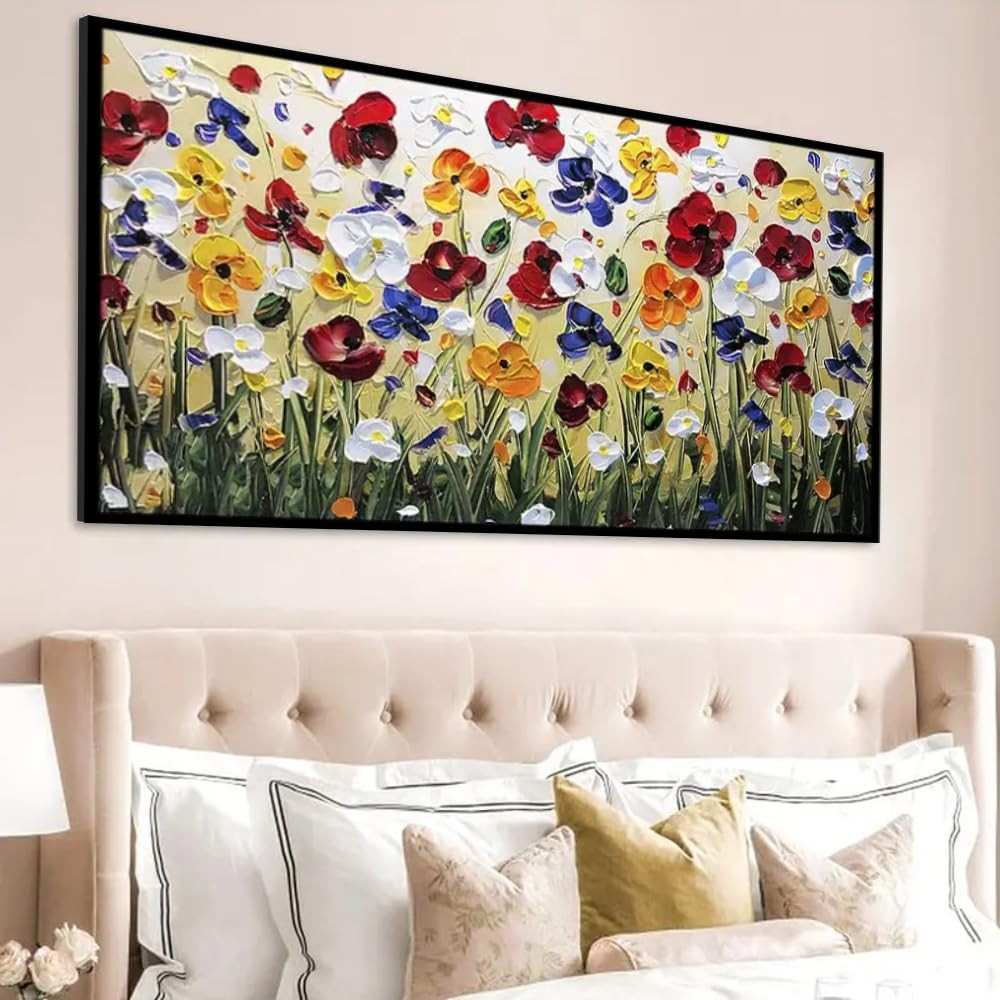 Quadro Decorativo Flores do Campo - Estilo Contemporâneo com Moldura Preta 60x90cm
