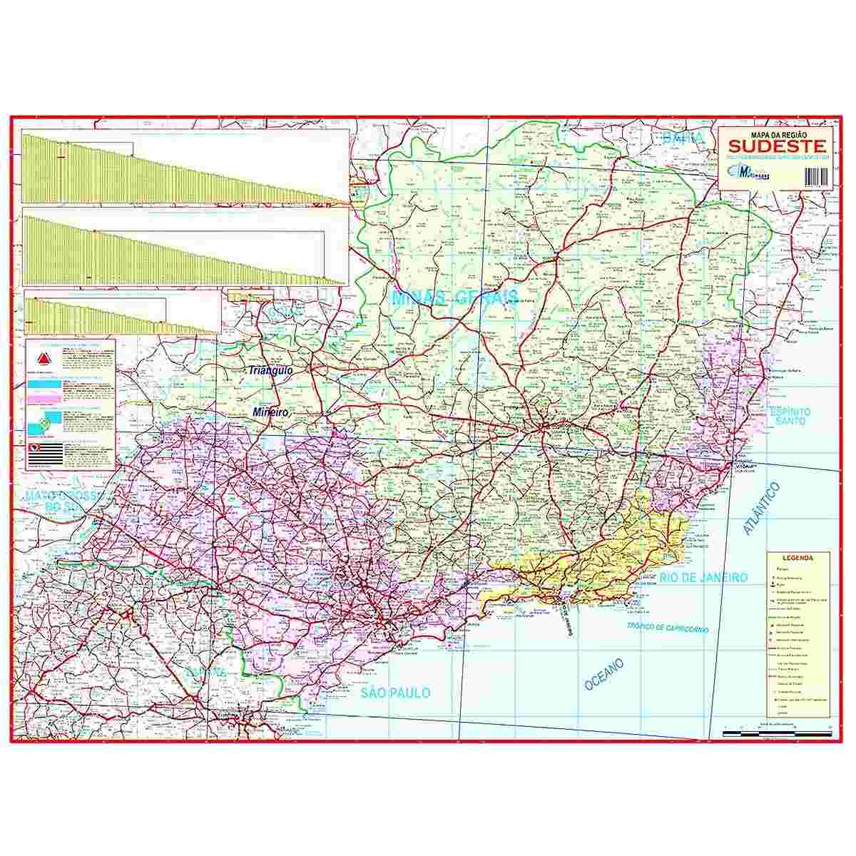 Mapa Político Gigante Região Sudeste do Brasil - 117x89cm em Português
