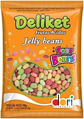 Bala de Goma Confeitada Deliket Jelly Beans Frutas Sortidas Ácidas 700g - Dori