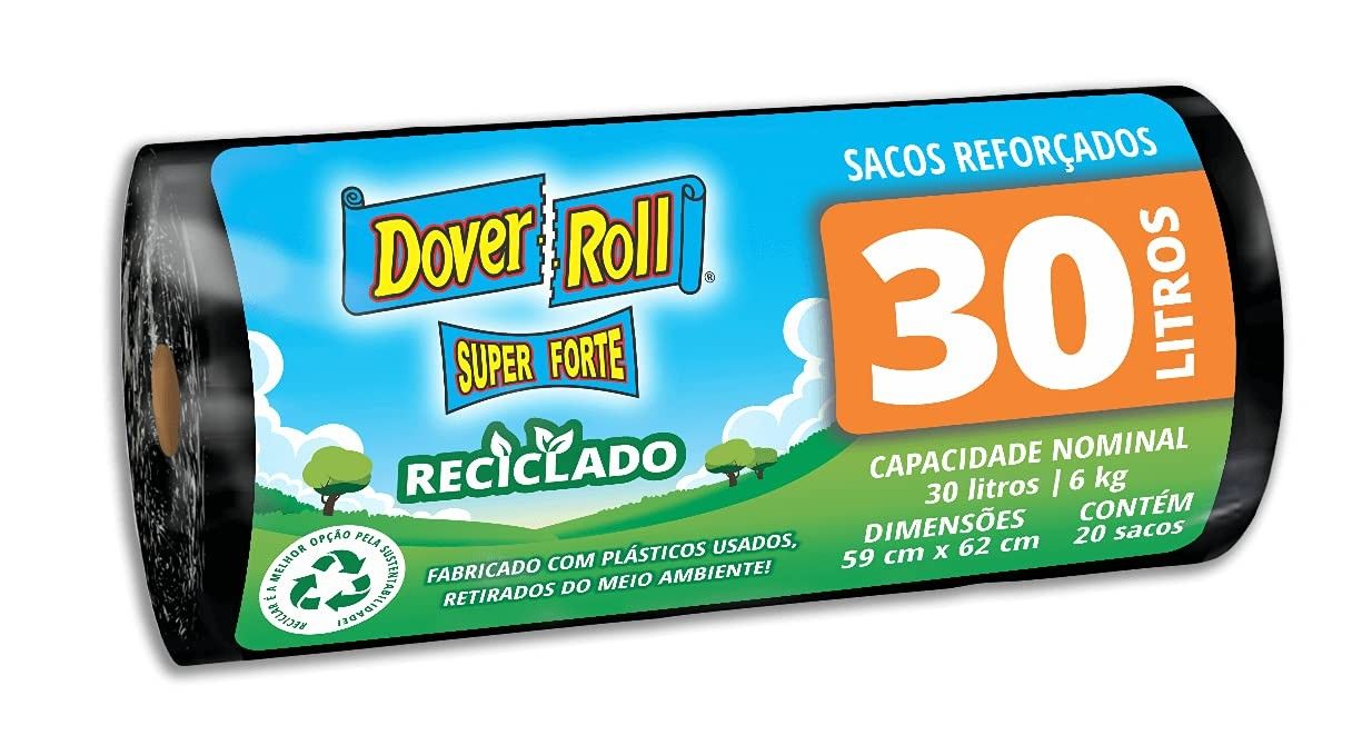 Dover-Roll Super Forte Reciclado 30L Preto - Rolo com 20 Sacos para Lixo Ecológico