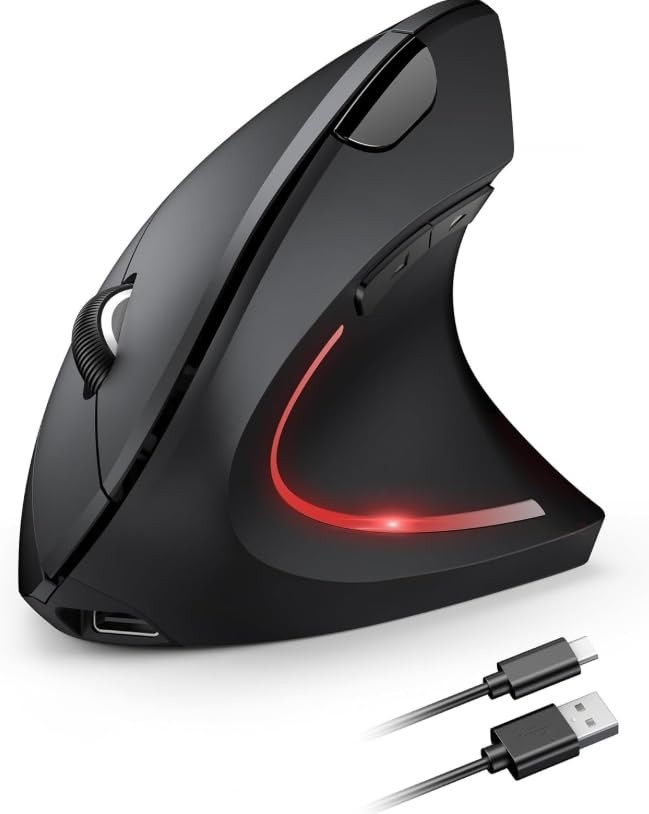 Mouse Vertical Ergonômico Bluetooth 2.4G Sem Fio 1600 DPI - Conforto e Saúde para Seus Pulsos