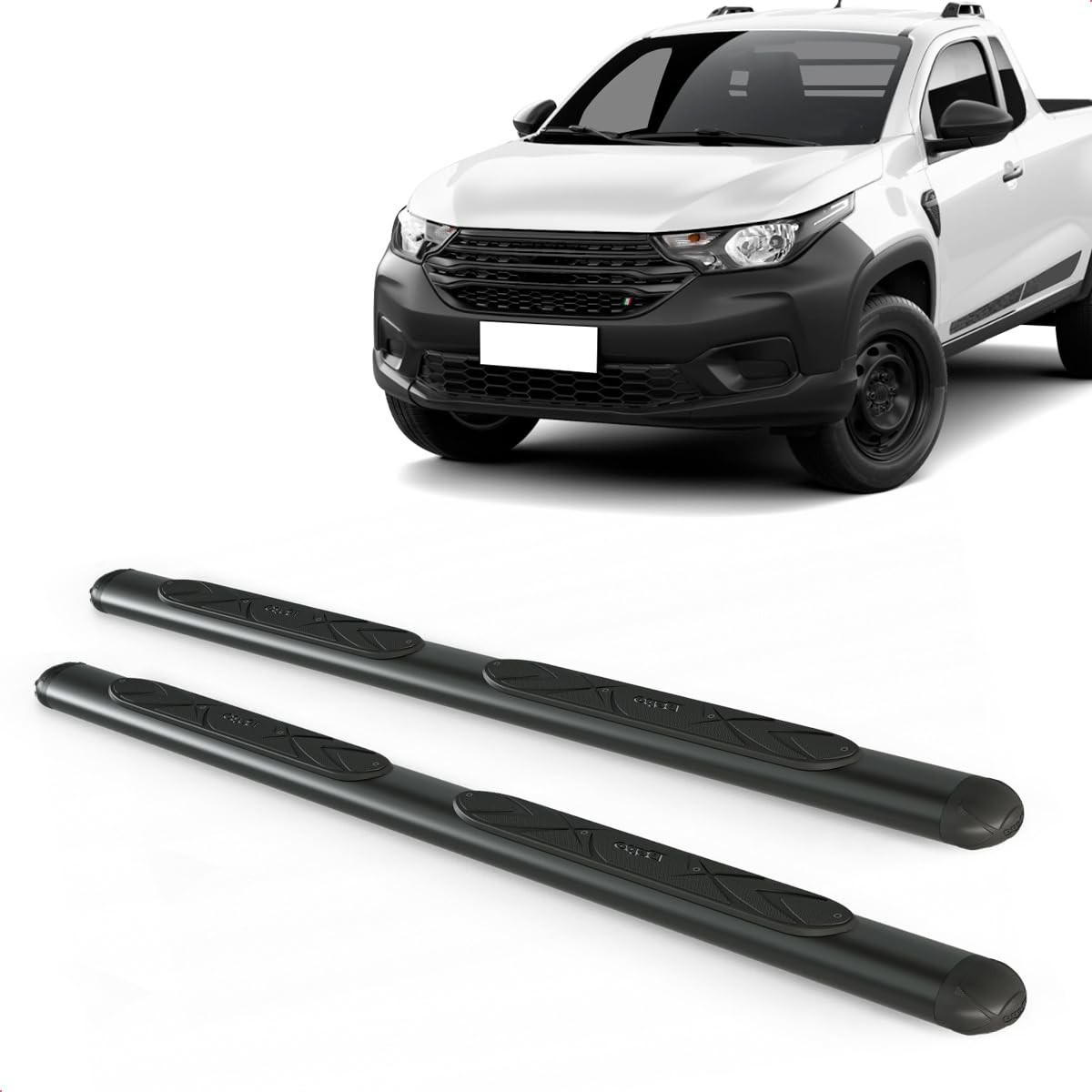 Estribo Lateral Oval Preto Fiat Strada Cabine Dupla/Simples (2021-2025) - Kit Completo