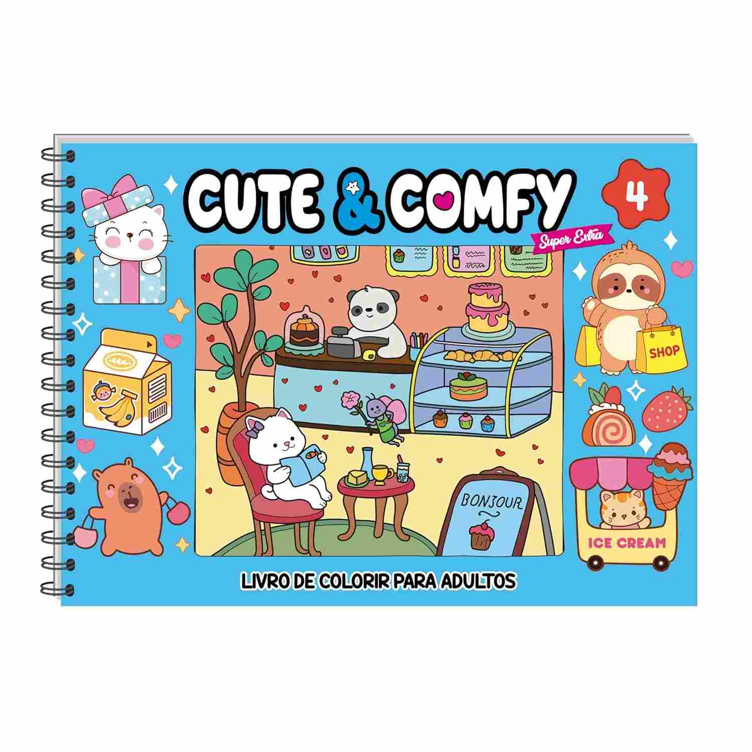 Livro de Colorir Adulto Cute & Comfy Super Extra 04 - Capa Dura Holográfica para Relaxar