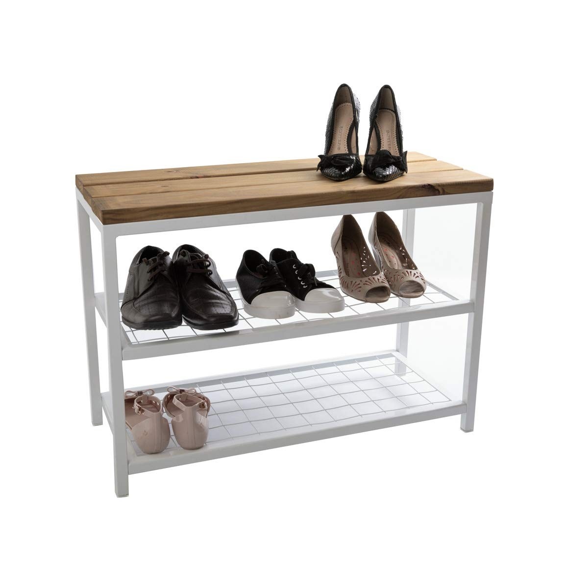 Banco Sapateira Strassis Design SD-5001-69 em Madeira e Metal Branco - Organize com Estilo e Resistência
