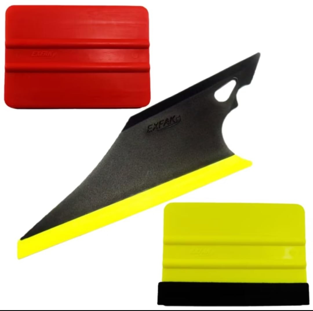 Kit 3 Espátulas Profissionais para Aplicação de Películas e Adesivos - Vermelho, Amarelo e Preto