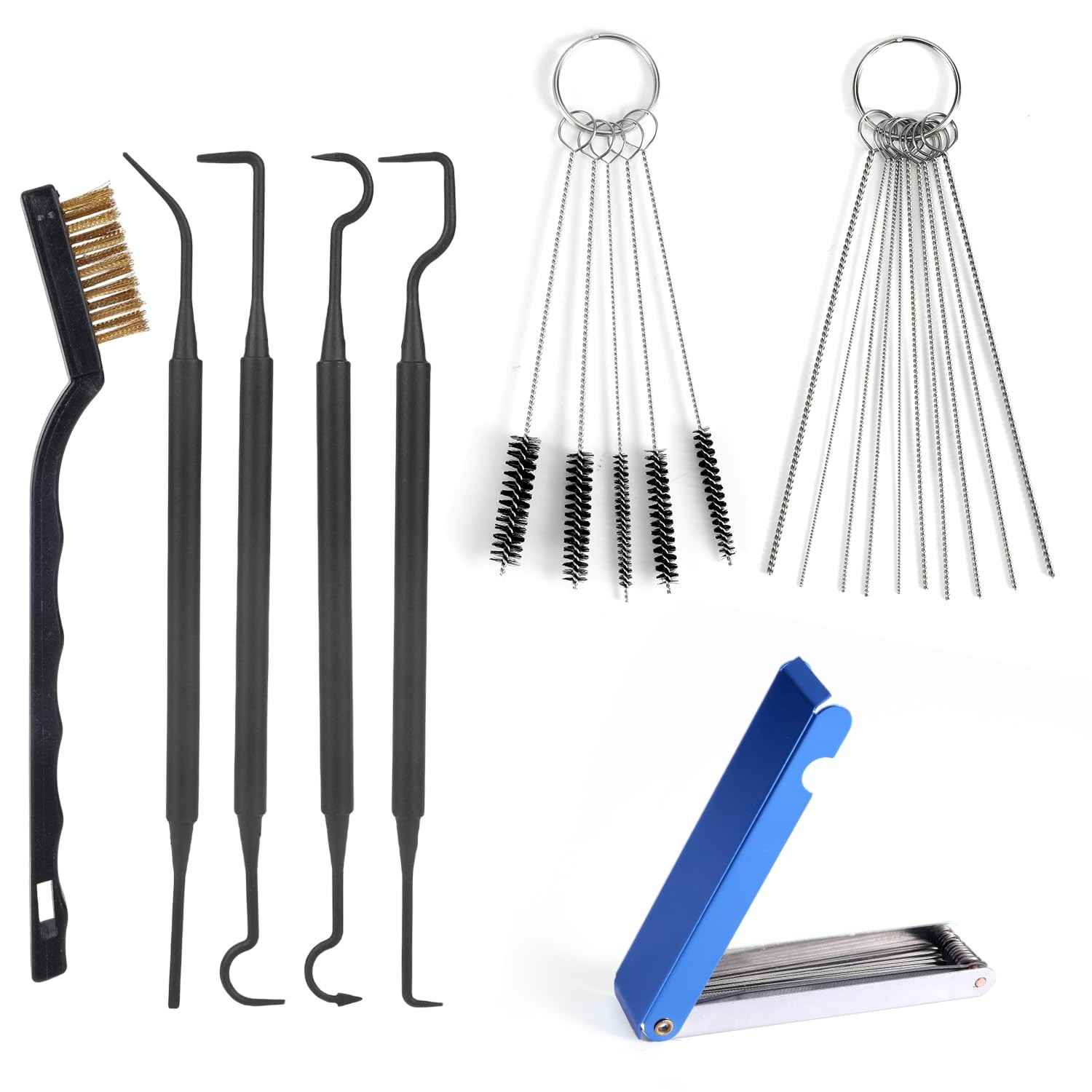 Kit Limpeza Carburador Profissional: 23 Agulhas, 5 Escovas Nylon e 4 Ganchos para Motos, Motosserras e Mais!