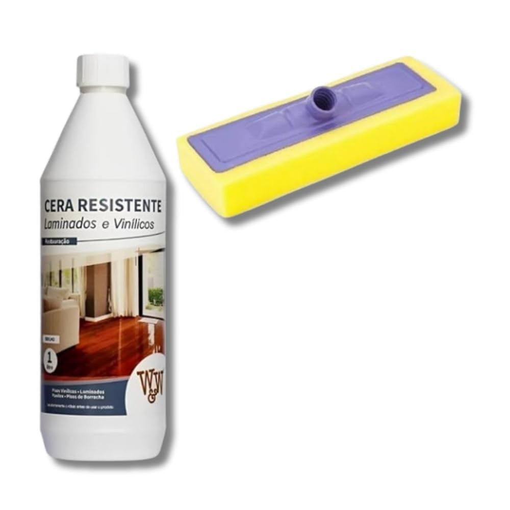 Kit Cera Brilhante + Aplicador para Pisos Laminados e Vinílicos 1L - Brilho Intenso e Proteção Duradoura