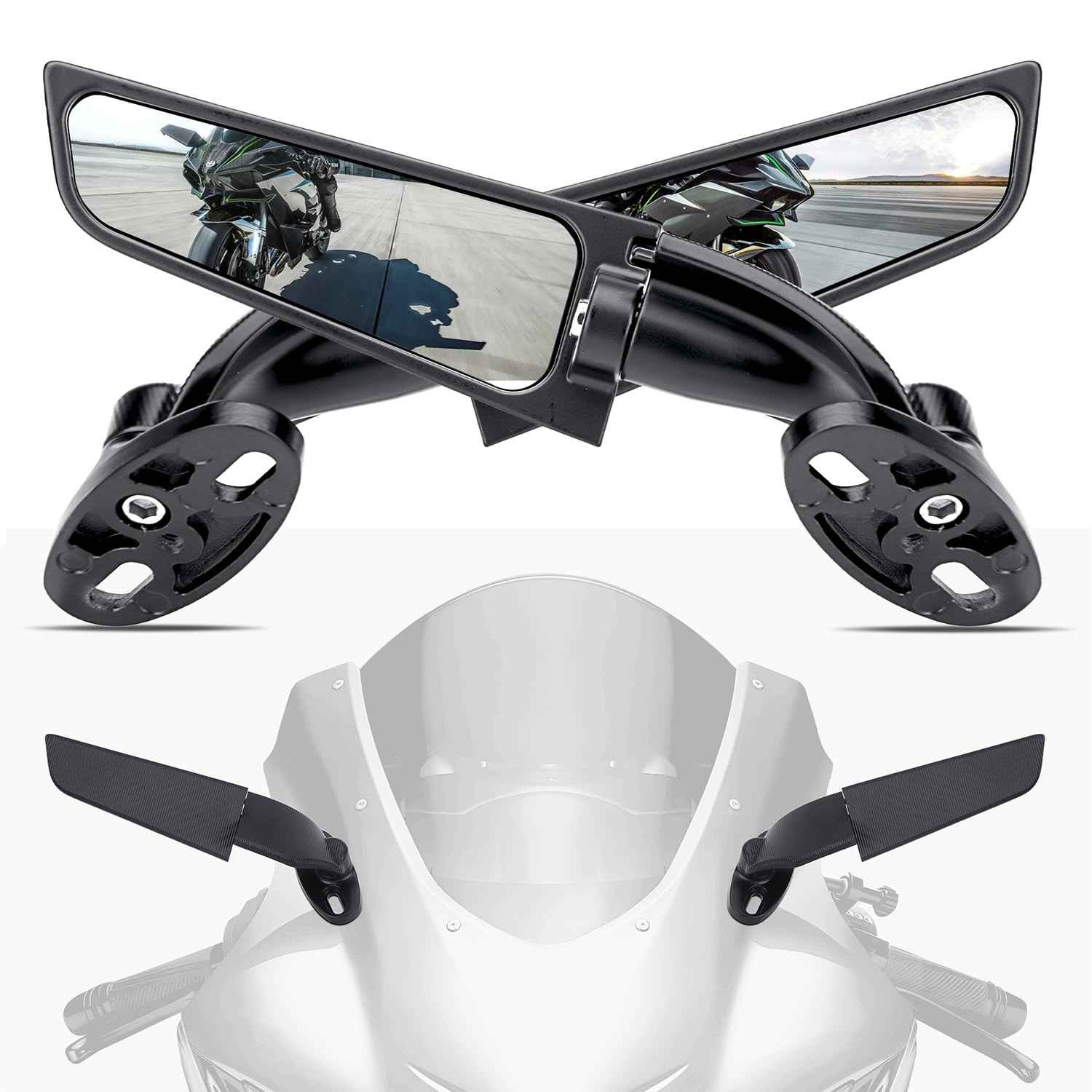 Espelho Retrovisor Asa Angular para Motos de Corrida - Ajustável e Aerodinâmico para Honda, Kawasaki, Suzuki, Yamaha