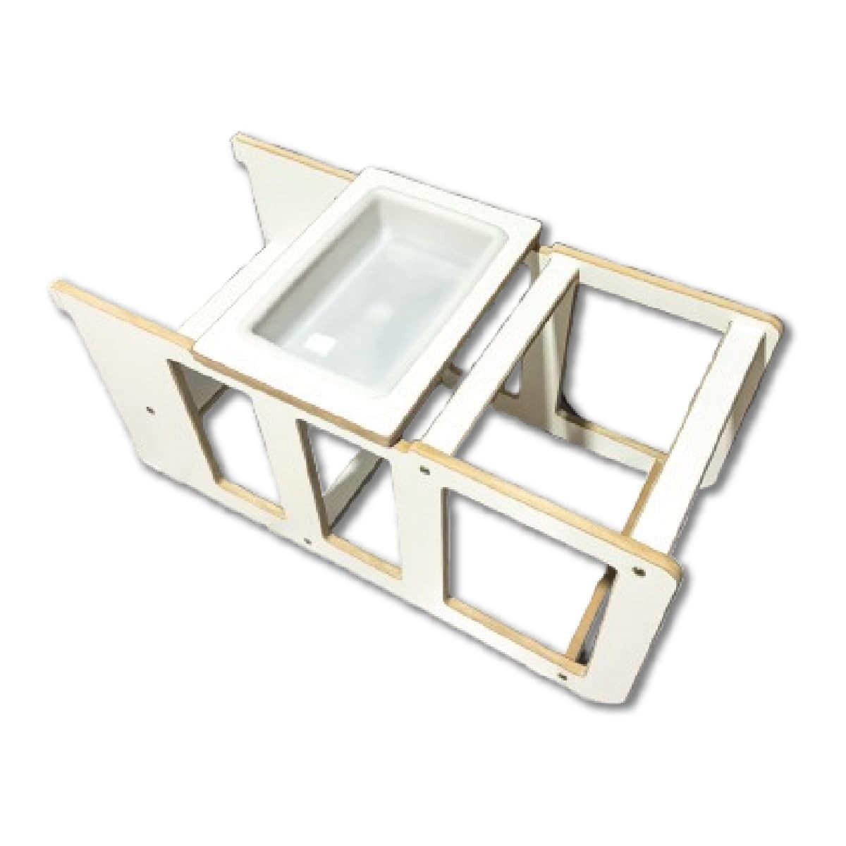 Torre de Aprendizagem Montessori com Mesa Sensorial Branca - Estímulo Autônomo e Seguro para Bebês